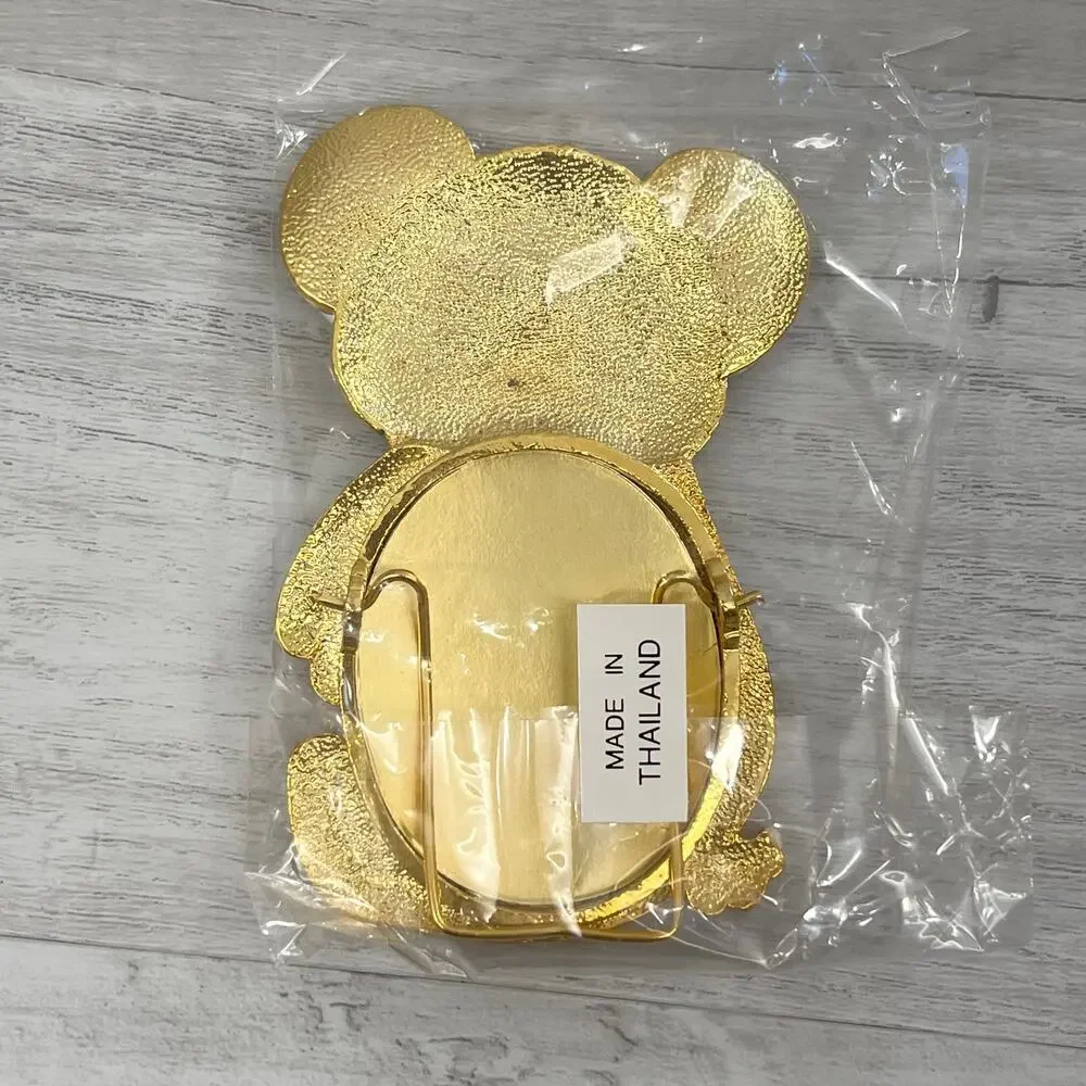 Vintage 24K Gold Plated 2 Toned Enameled Panda Bear Shape Mini Picture Frame
